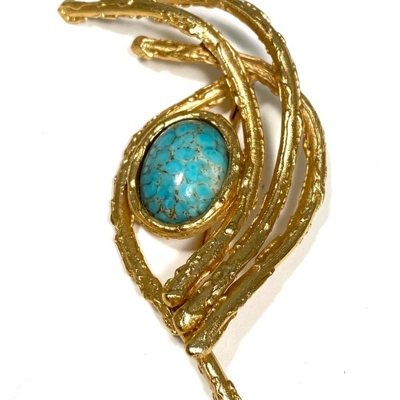 Orena Paris Brooch Glass Blue Abstract Gold Tone Vintage Estate
Women's Brooch - Picture 3 of 8